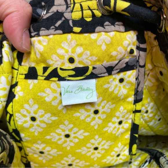 Vera Bradley Quilted Baroque Yellow Black Bucket Drawstring Backpack 14” - Picture 7 of 7